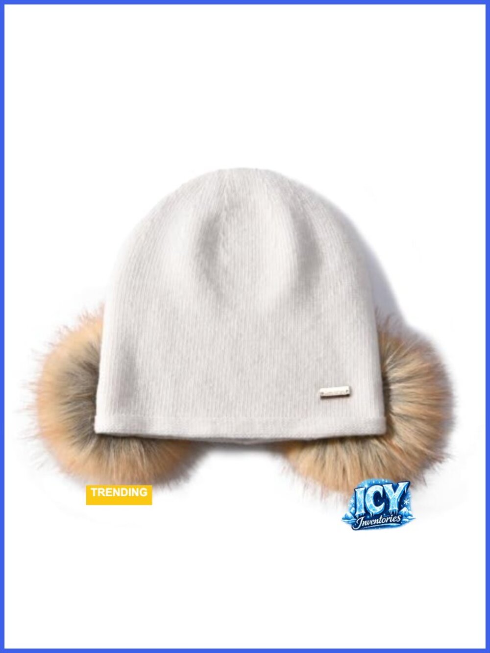 Wool Blend Slouchy Beanie Faux Fur Ear Flap Winter Knit Hat